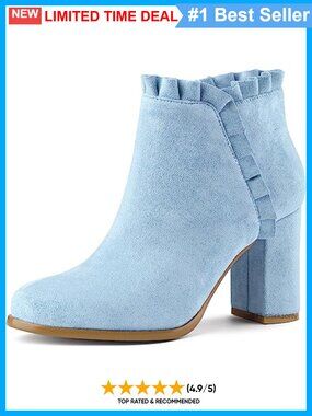 Faux Suede Chunky Block Heel Ankle Boots Ruffle Pointed Toe